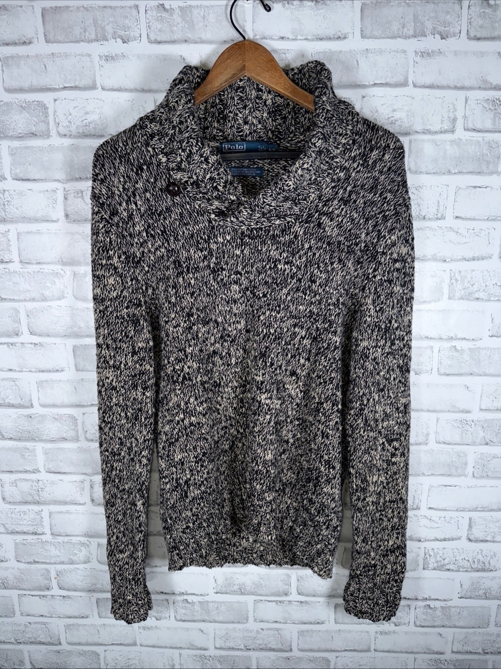 VTG POLO RALPH LAUREN Gray/black Shawl Neck Sweater Mens S